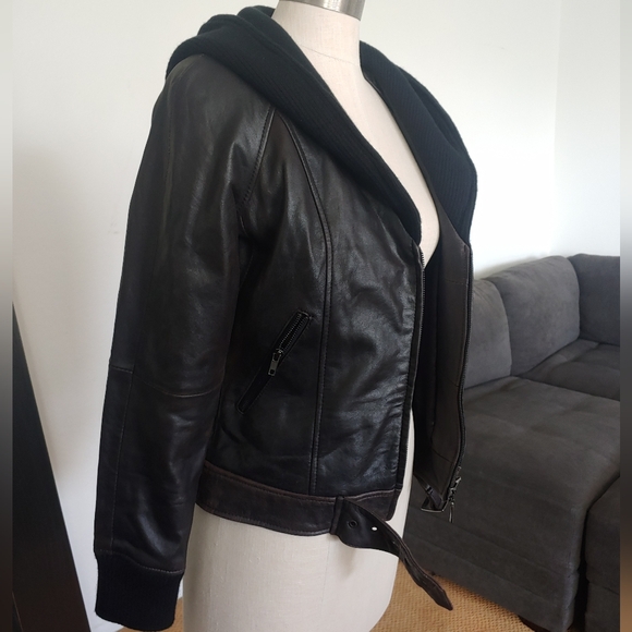 Suzanne Somers Lamb Leather Lined Moto Hooded Jacket - Picture 9 of 9